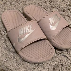 Rose gold Nike slides